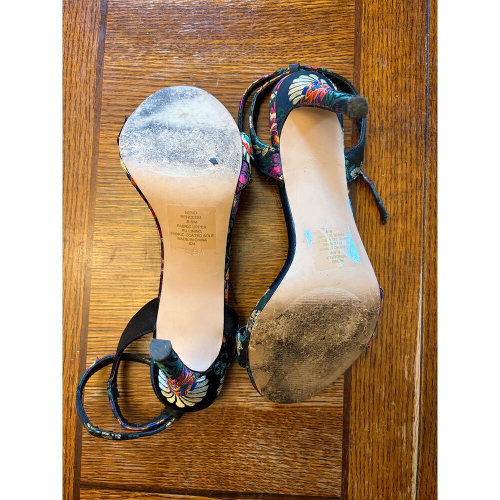 Steve Madden Reno Floral Embroidered Stiletto Heels 8.5 Black Brocade - Picture 14 of 16